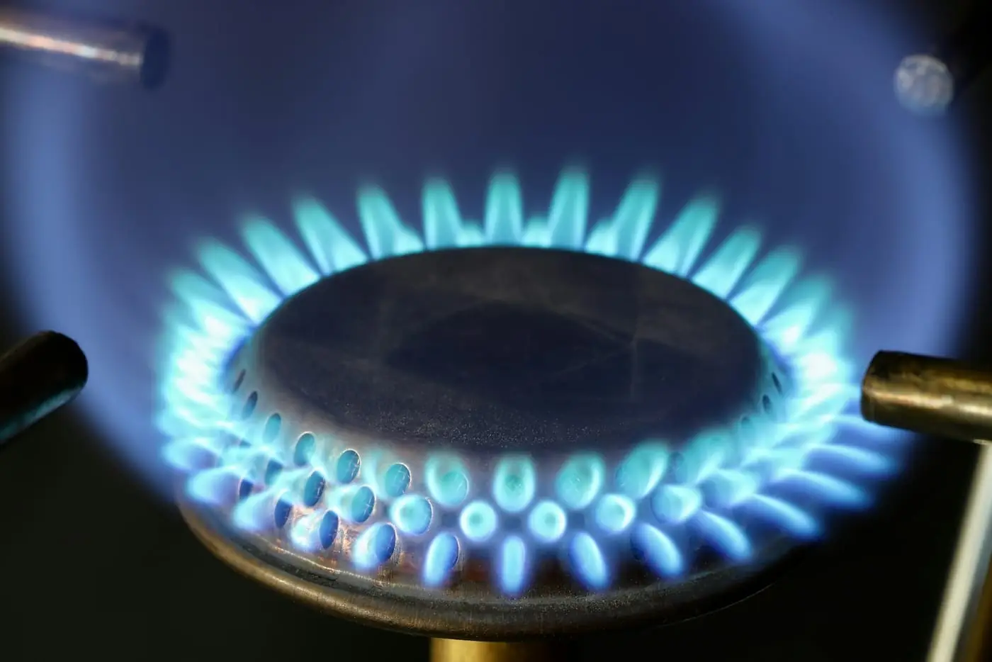 Gas cooktop burner with a ring of blue flame